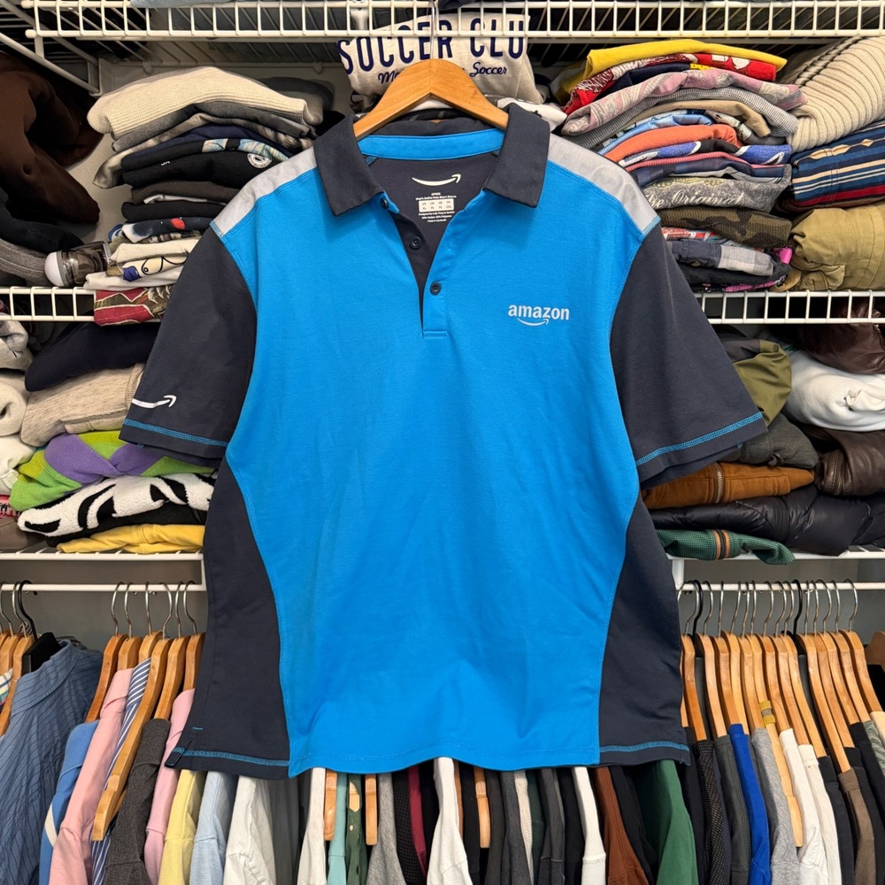 Amazon Luly Yang Polo Shirt Mens XL Blue Active Polo Short Sleeve
